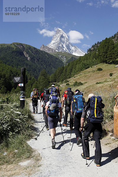 Wanderer am Winkelmatten in Richtung Matterhorn  Zermatt  Valais  Schweizer Alpen  Schweiz  Europa