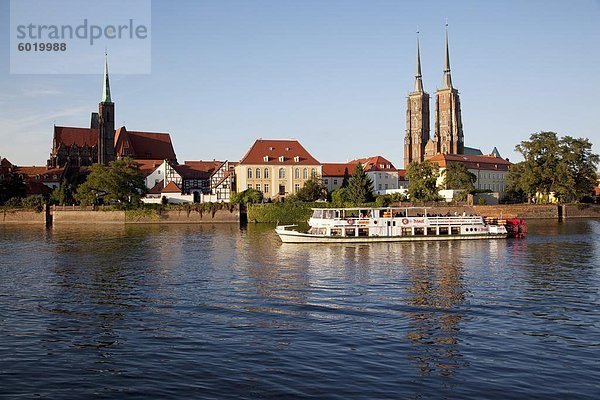 Fluß Odra (River Oder) und Kathedrale  Altstadt  Wroclaw  Polen  Europa