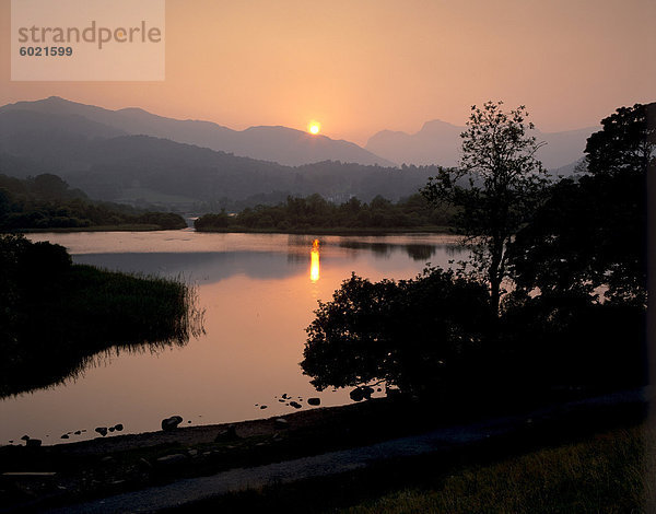 Sonnenuntergang auf Elter Wasser  in der Nähe von Ambleside  Lake District-Nationalpark  Cumbria  England  Vereinigtes Königreich  Europa