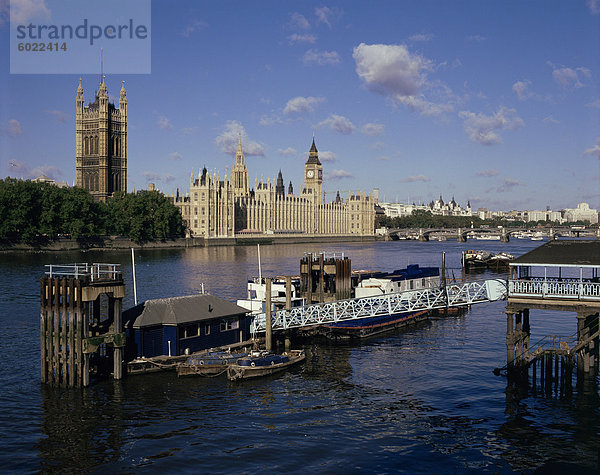 Europa Großbritannien Gebäude London Hauptstadt Fluss Themse Parlamentsgebäude England