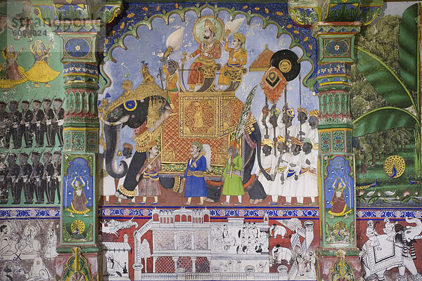 Wandmalerei  Juna Mahal  Dungarpur  Rajasthan  Indien  Asien