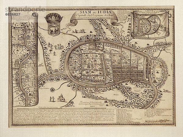 Alte Karte von Ayutthaya datiert 1686  Thailand  Südostasien  Asien