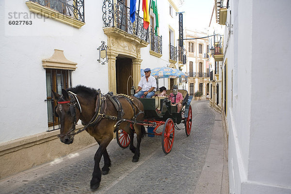 Pferd gezeichneten Wagen  Ronda  eines der weißen Dörfer  Malaga Provinz in Andalusien  Spanien  Europa