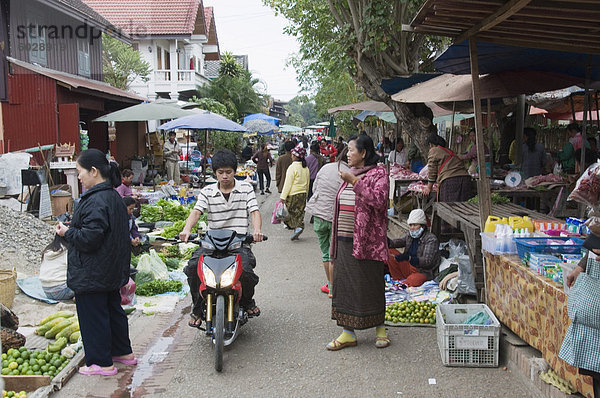 Morgen Lebensmittelmarkt  Luang Prabang  Laos  Indochina  Südostasien  Asien