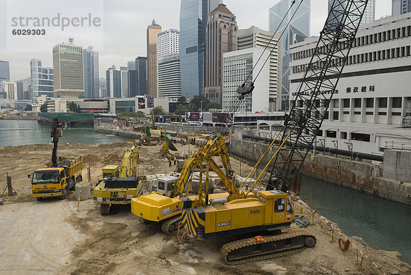 Land Reclamation projects auf den Weg in Central  Hong Kong Island  Hongkong  China  Asien