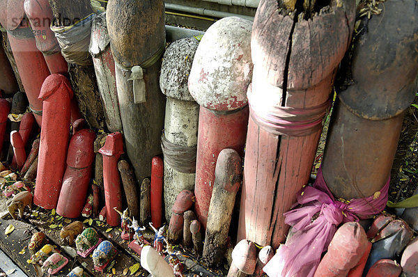 Früher gebaut  um den Geist von der Ficus-Baum re-house  führten Spenden der phallischen Symbole der Schrein gewidmet  Fruchtbarkeit  Chao Mae Tuptim (Schrein von der Göttin Tuptim)  Bangkok  Thailand  Südostasien  Asien