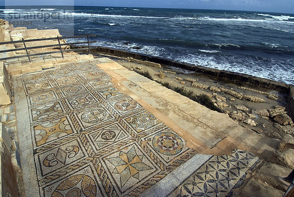 Mosaik an der seeseitigen Bath  römische Website von Sabratha  UNESCO Weltkulturerbe  Libyen  Nordafrika  Afrika