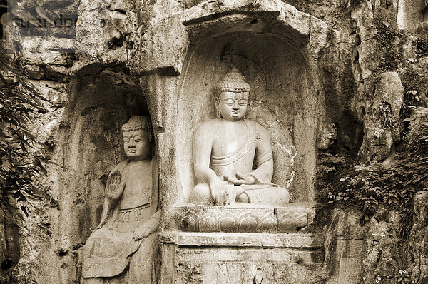 Stein Buddha Fels Schnitzereien  Hangzhou  Zhejiang Province  China  Asien