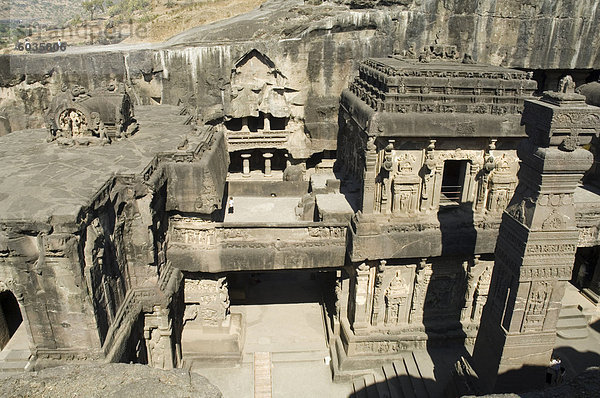 Schneiden Sie die Kailasa (Kailasanatha) Tempel  Ellora Höhlen  Tempel in Fels  UNESCO-Weltkulturerbe  nahe Aurangabad  Maharashtra  Indien  Asien