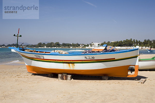 Angeln  Boote und Strand  Hammamet  Tunesien  Nordafrika  Afrika