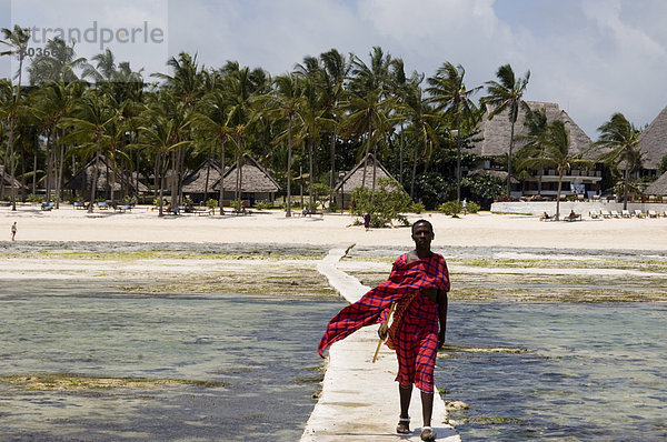 Ein Massai-Stammesangehörige auf der Meer Promenade nahe Karafuu Hotel  Pingwe  Tansania  Ostafrika  Afrika