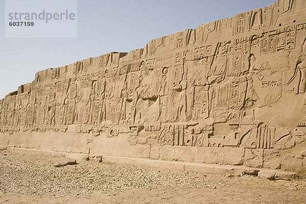 Wandbild Reliefs  Tempel von Karnak  Karnak  in der Nähe von Luxor  Theben  UNESCO World Heritage Site  Ägypten  Nordafrika  Afrika