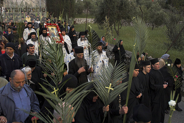 Jerusalem Hauptstadt Großstadt Berg Olive Naher Osten russisch orthodox russisch-orthodox Ostern Israel alt Prozession