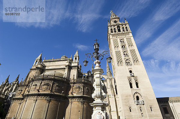 Kathedrale von Sevilla und La Giralda  UNESCO Weltkulturerbe  Plaza Virgen de Los Reyes  Viertel Santa Cruz  Sevilla  Andalusien  Spanien  Europa