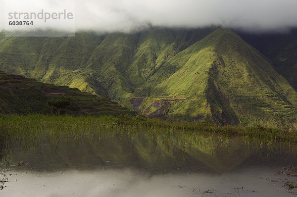 Reflexion der Wolken und Berge in Reis Terrasse entlang wandern trail  Cordillera Berge  Kalinga Provinz  Luzon  Philippinen  Südostasien  Asien