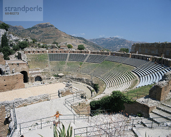 Römische und griechische Theater  Taormina  Sizilien  Italien  Europa