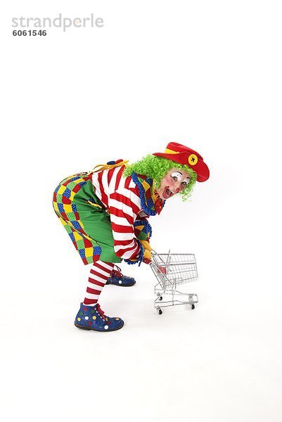 Studioaufnahme des Clowns ziehen Warenkorb