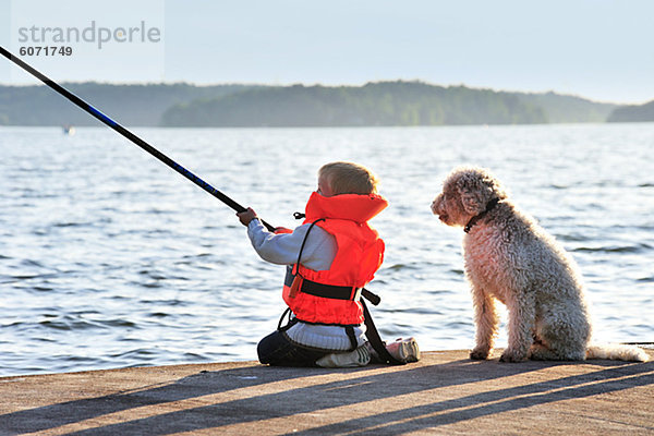 sehen Junge - Person Hund angeln jung