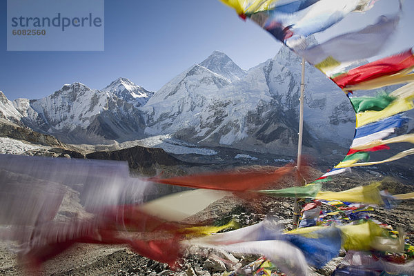 Wind  fließen  Fahne  Ansicht  Mount Everest  Sagarmatha  Nepal  Gebet