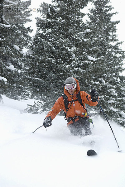 Jugendlicher  Junge - Person  Blizzard  Skisport  Colorado  San Juan National Forest  Telemark