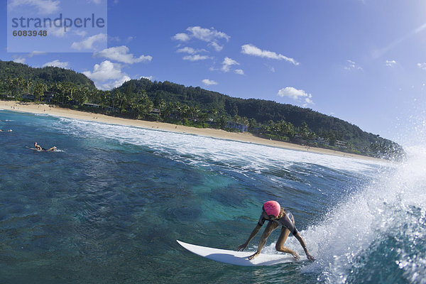 Fisheye  Frau  Ansicht  Hawaii  North Shore  Oahu  Pipeline  Wellenreiten  surfen