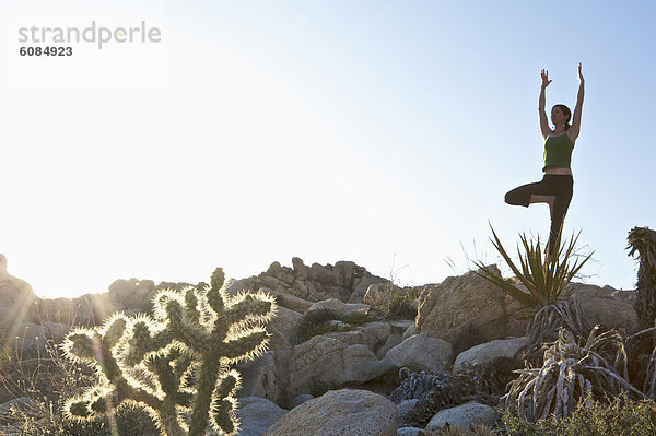Felsbrocken  Außenaufnahme  Frau  üben  jung  Yoga  Kalifornien  freie Natur