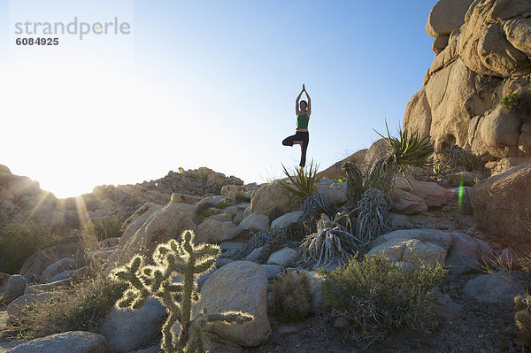 Felsbrocken  Außenaufnahme  Frau  üben  jung  Yoga  Kalifornien  freie Natur
