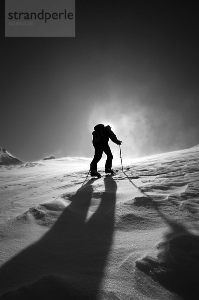 hinter  hoch  oben  Skifahrer  schneiden  Schatten  Berg  Bäcker  Hang  Sonne