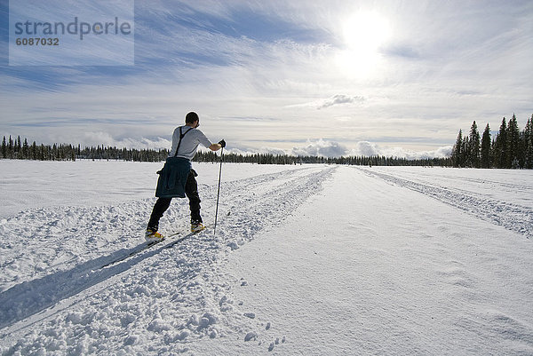 überqueren  Mann  Ski  folgen  Schnee  See  Safari  jung  Alaska  Kreuz