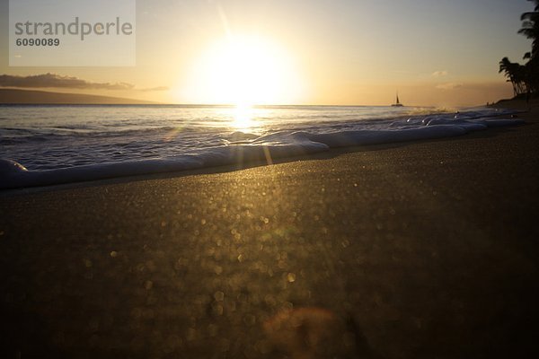 Seifenschaum  Schaum  niedrig  Strand  Sonnenuntergang  ankommen  Boot  Hintergrund  Sand  Scheinwerfer  Ansicht  Flachwinkelansicht  Winkel  Wasserwelle  Welle