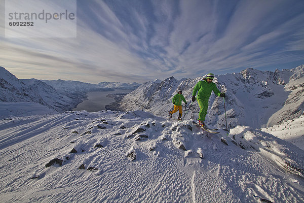 Norway  Skiers walking donwhill