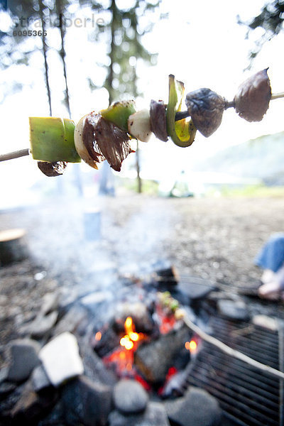 Reise  über  camping  Feuer  Koch  jung  Schaschlik  Kebab  Idaho