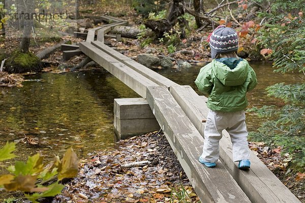 gehen Brücke wandern jung Mädchen