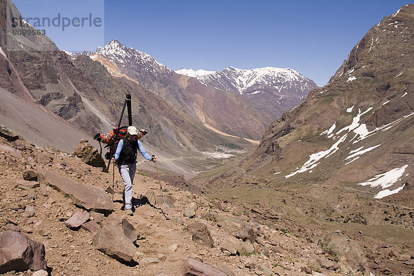 Frau  Berg  Ski  nähern  wandern  Anden  Chile
