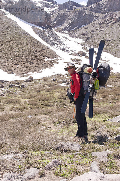 Bergsteiger  Rucksack  Berg  Ski  Anden  Chile  Südamerika