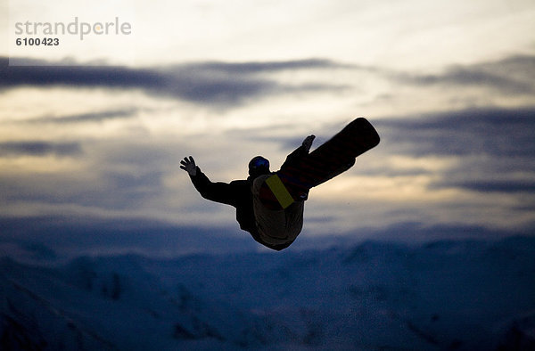 Snowboardfahrer  fahren  Reh  Capreolus capreolus  Neuseeland  Schnee  Wanaka