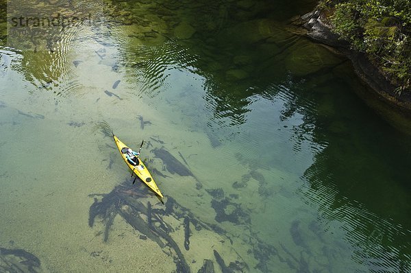 Woman paddling a sea kayak  Abel Tasman National Park  Nelson  New Zealand.