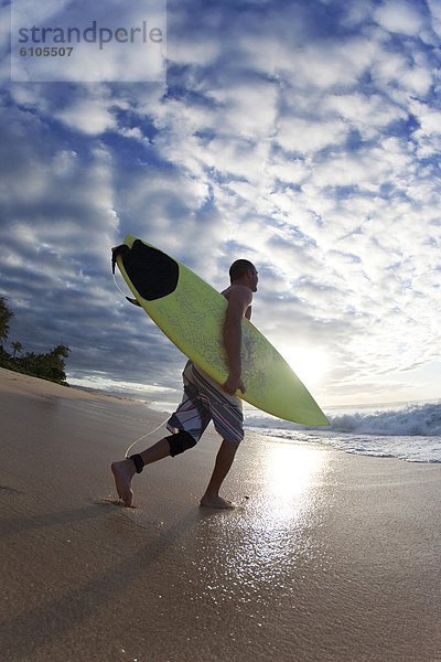 Mann  Felsen  gehen  jung  zeigen  Hawaii  North Shore  Oahu  Brandung