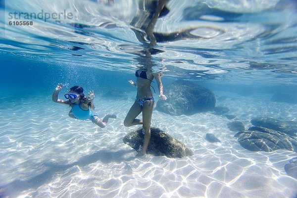 Unterwasseraufnahme  Ansicht  schwimmen  Tochter  Mutter - Mensch  Bucht  Hawaii  Waimea