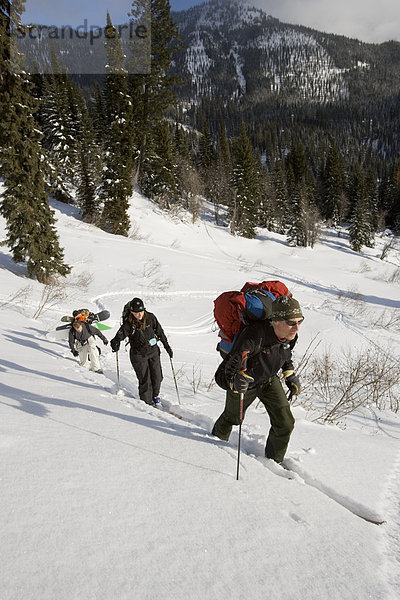 Snowboardfahrer  bergauf  Ski  Klettern