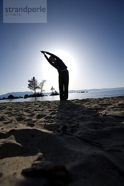 Frau  Berg  Strand  Silhouette  See  Yoga