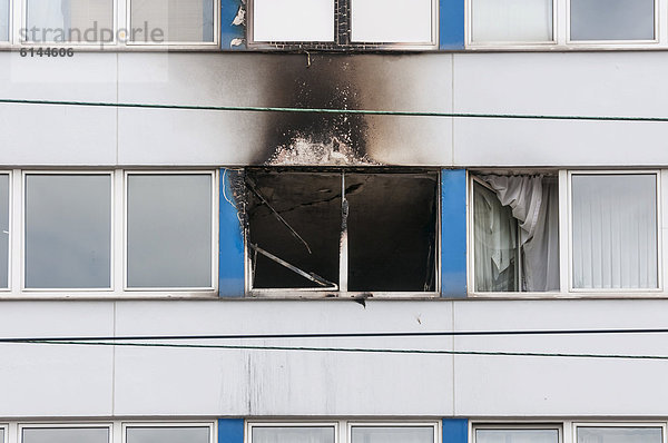 Brandschaden nach Feuer in einem Hochhaus in Frankfurt am Main  Hessen  Deutschland  Europa