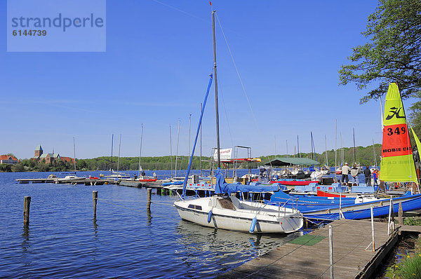 Boote an Anleger auf dem Ratzeburger See  Ratzeburg  Kreis Herzogtum Lauenburg  Schleswig-Holstein  Deutschland  Europa  ÖffentlicherGrund