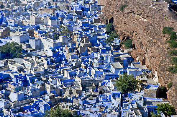 Gebäude Großstadt blau Indien Jodhpur