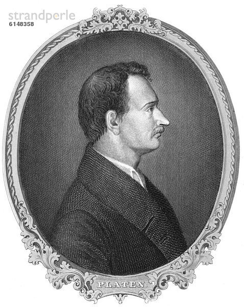 Historischer Stahlstich aus dem 19. Jahrhundert  Portrait von Karl August Georg Maximilian Graf von Platen-Hallermünde  1796 - 1835  ein deutscher Dichter