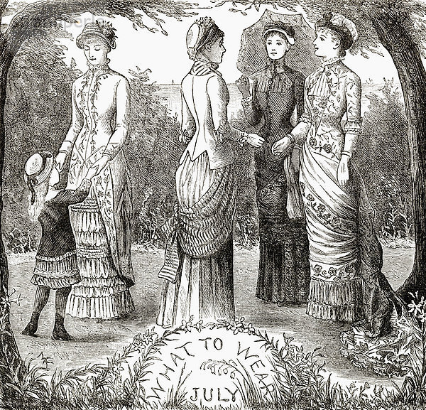 Historische Zeichnung aus England  19. Jahrhundert  Damenmode um 1881
