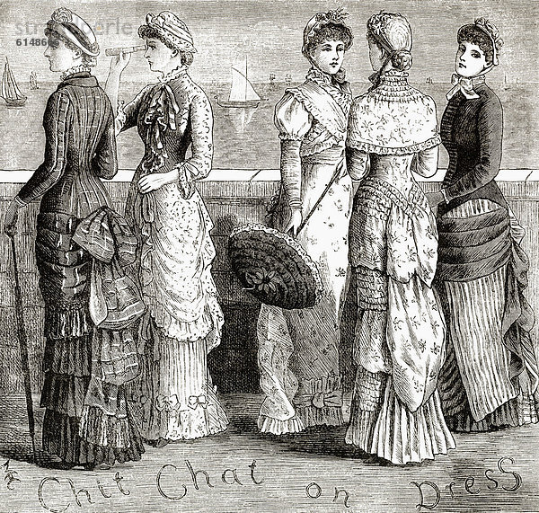 Historische Zeichnung aus England  19. Jahrhundert  Damenmode um 1881