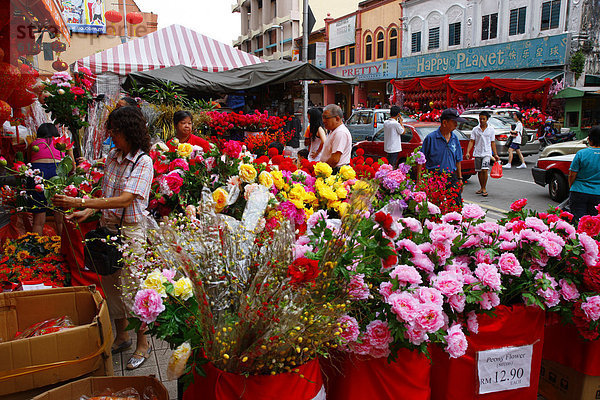 Blumen-Stand  Vorbereitung für das chinesische Neujahrsfest  Chinatown  Kuala Lumpur  Malaysia  Südostasien  Asien