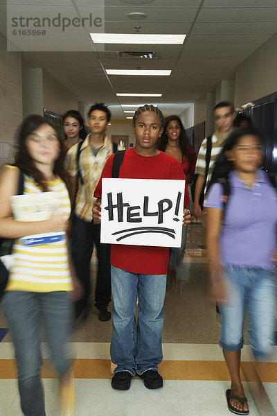 halten  Zeichen  amerikanisch  Student  Jugendlicher  Hilfe  Signal