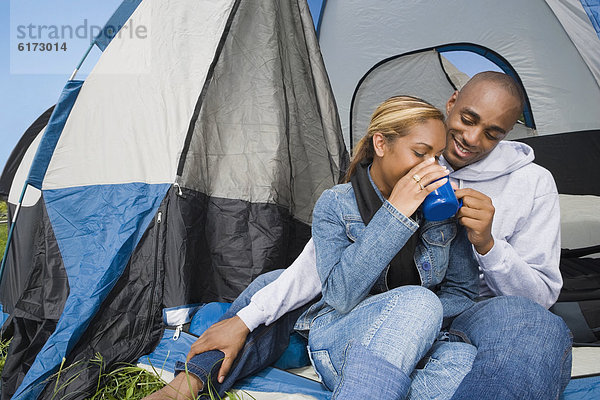 Campingplatz trinken Kaffee